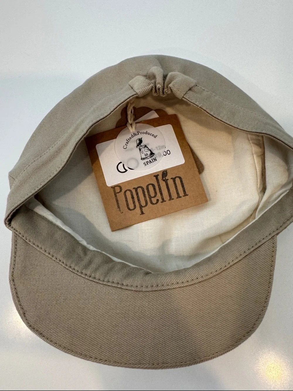 Popelin Kids Tan Twill Newsboy Cap Baker Boy‎ Hat Made in Spain NWT 6-12M
